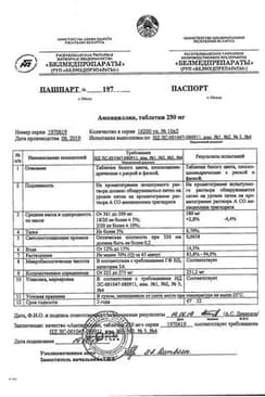 Сертификат Ампициллин 250 мг таблетки 20 шт