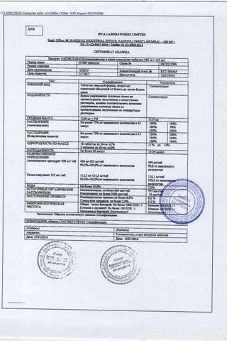 Сертификат Рапиклав таблетки 500 мг. + 125 мг. 15 шт