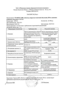Сертификат Транексам 250 мг таблетки 30 шт