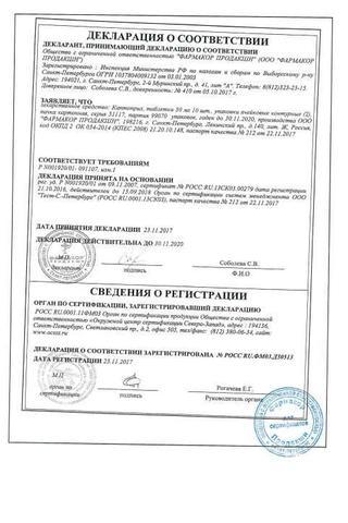 Сертификат Каптоприл таблетки 50 мг 20 шт