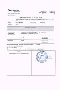 Сертификат Акридерм Гента 0,05%+0,1% мазь для наружного применения 30 г