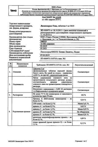 Сертификат Лизиноприл-Тева