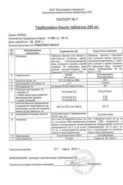 Сертификат Тербинафин Канон