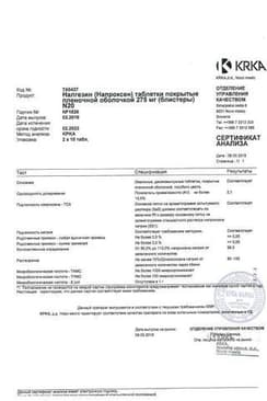 Сертификат Налгезин таблетки 275 мг 20 шт