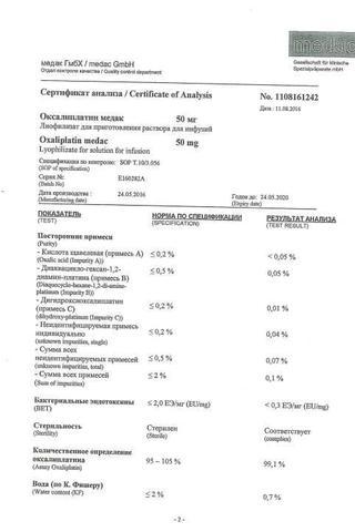 Сертификат Оксалиплатин