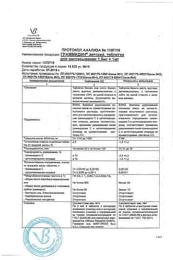Сертификат Граммидин Детский таблетки для рассасывания 18 шт
