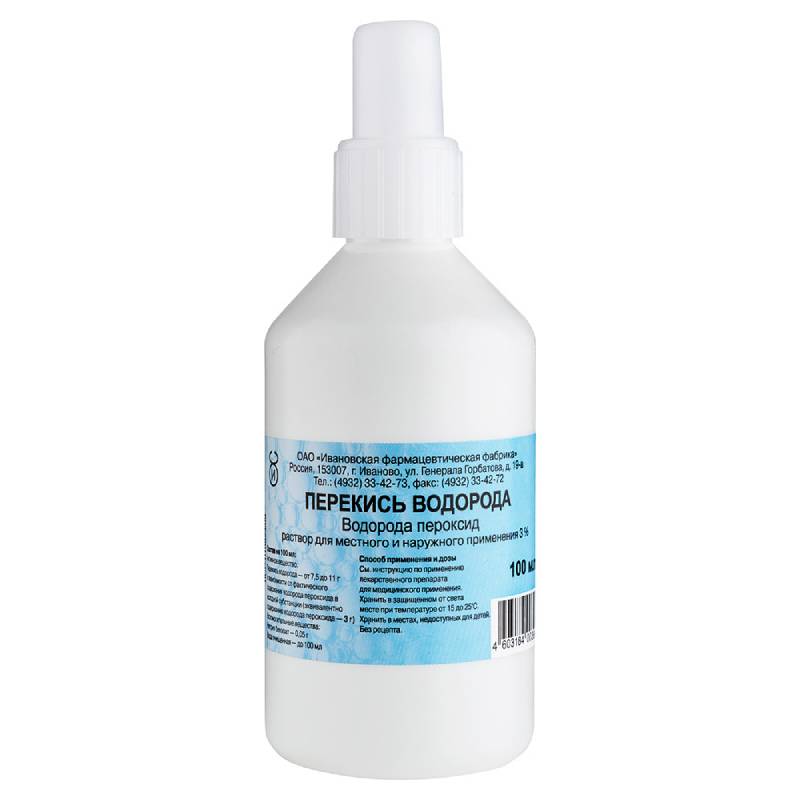 3.3 fl. Перекись водорода р-р д/наружн. Прим. 3% Фл. 100 Мл. Перекиси водорода р-р 3% 100 мл (пластик) (Тульская фф). Перекись водорода (р-р 3%-100мл ) Ивановская. Перекиси водорода р-р 3% 100 мл (полимерный фл.).