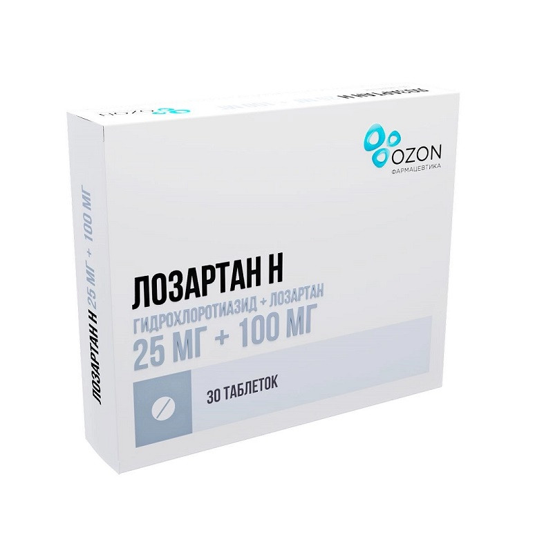 Лозартан Н 25 мг+100 мг таблетки 30 шт