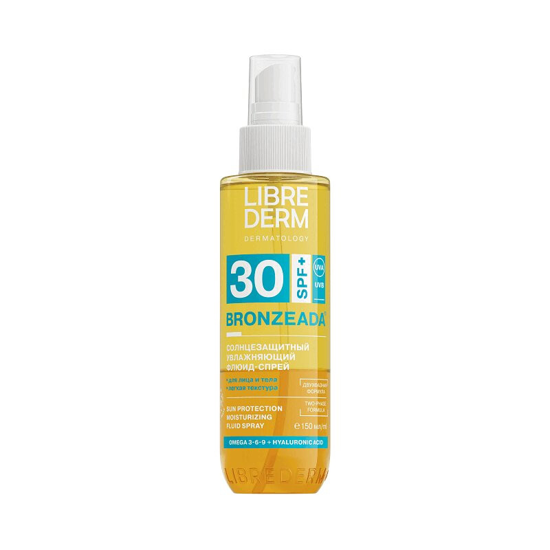 Librederm Bronzeada Спрей-флюид солнцезащитный увлажняющий двухфазный SPF 30 150 мл