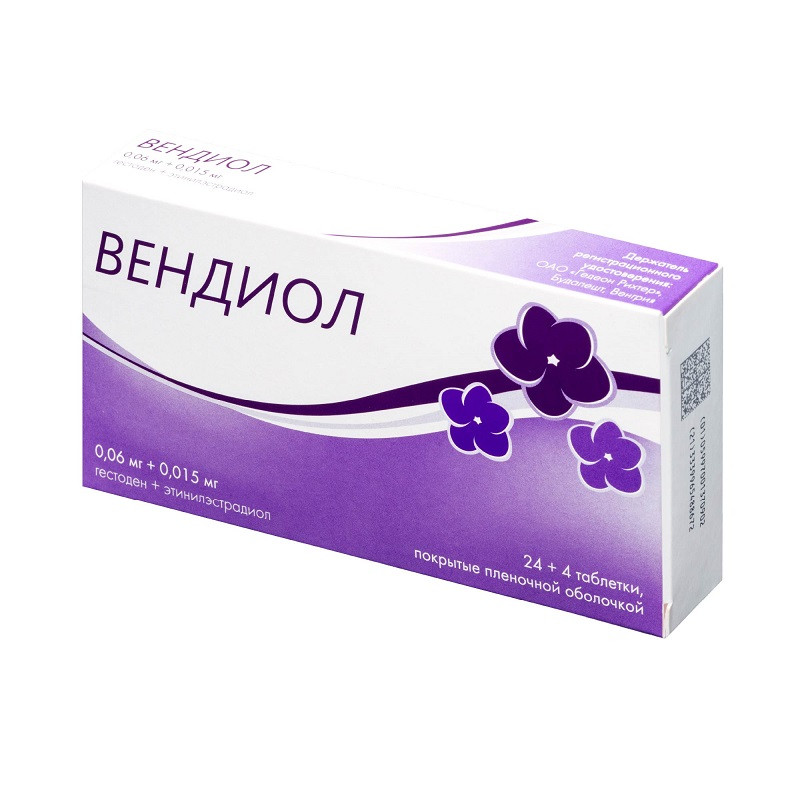 Вендиол 0,06 мг+0,015 мг таблетки 24+4 шт