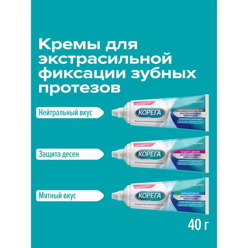 Корега Защита десен Крем для фиксации зубных протезов 40 г