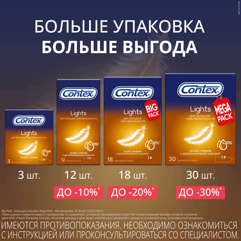 Contex Lights Презервативы тонкие с дополнительной смазкой 12 шт