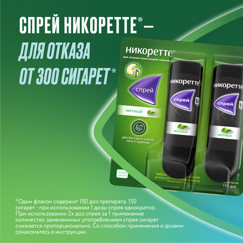 Никоретте 1 мг/доза спрей Мята 150 доз 13,2 мл 2 шт