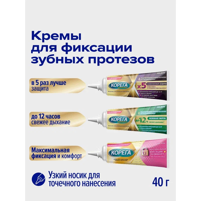 Корега Максимальная фиксация + комфорт Крем для фиксации зубных протезов Нейтральный вкус 40 г