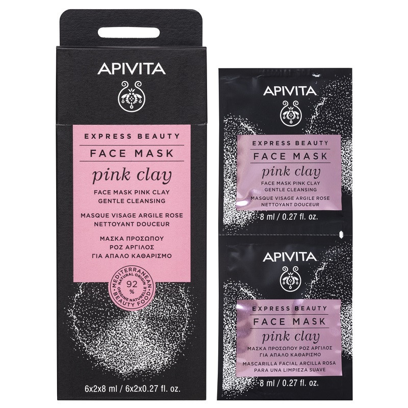 Apivita Express Beauty Маска для лица мягко очищающая Розовая глина 8 мл 2 шт