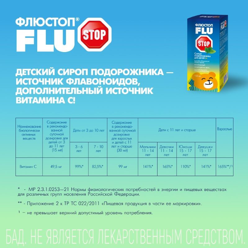 Флюстоп сироп подорожника для детей от 3 лет 150 мл
