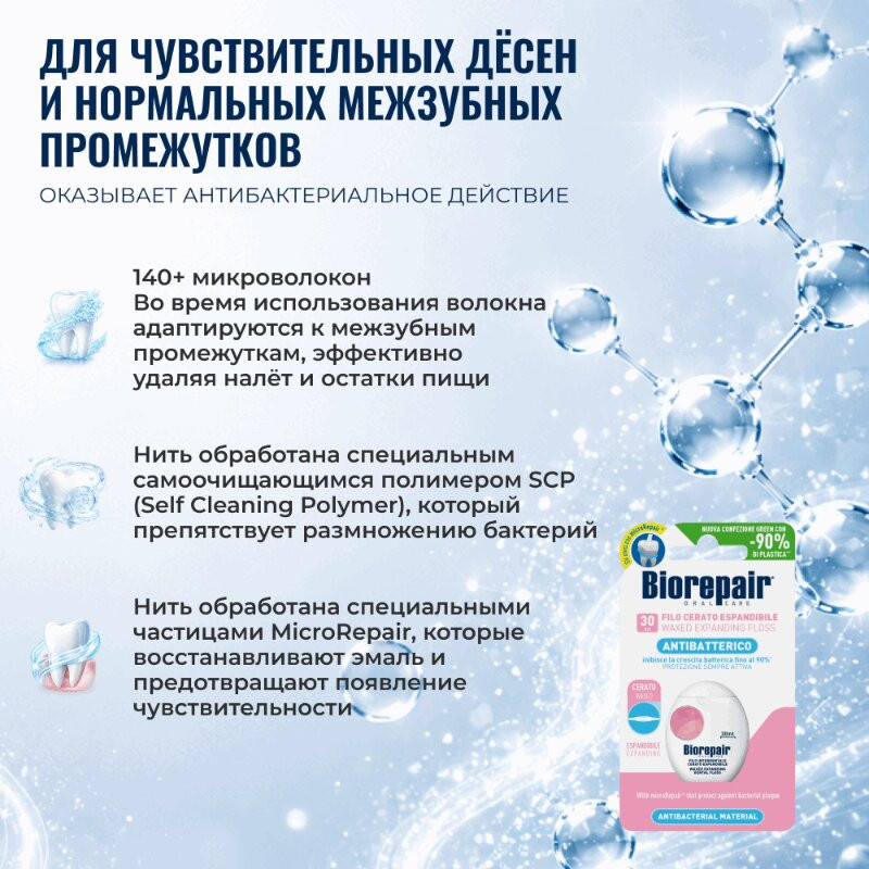 Biorepair Зубная нить вощеная расширяющаяся 30 м