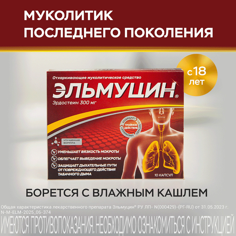 Эльмуцин 300 мг капсулы 10 шт