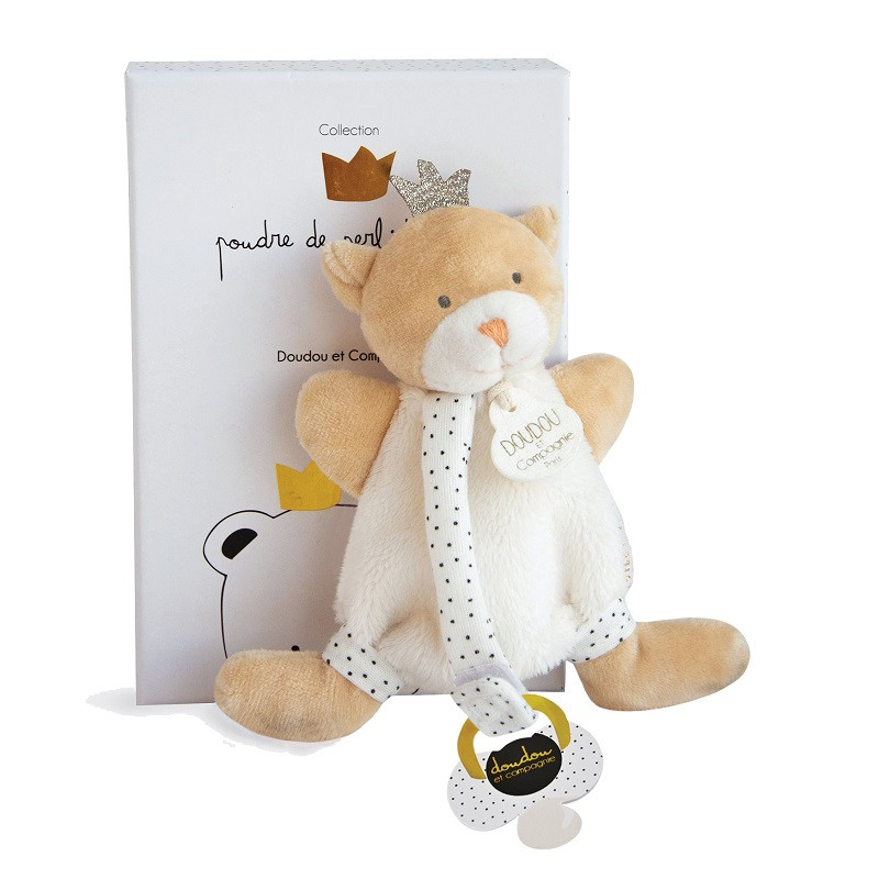 Doudou et Compagnie Медведь Пелидуду c держателем для пустышки медовый