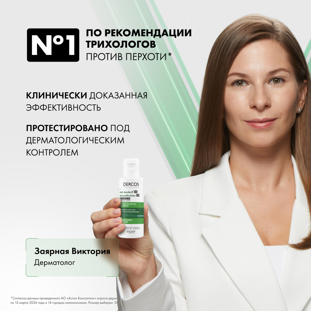 Vichy Dercos Шампунь-уход интенсивный против перхоти для нормальных и жирных волос 75 мл