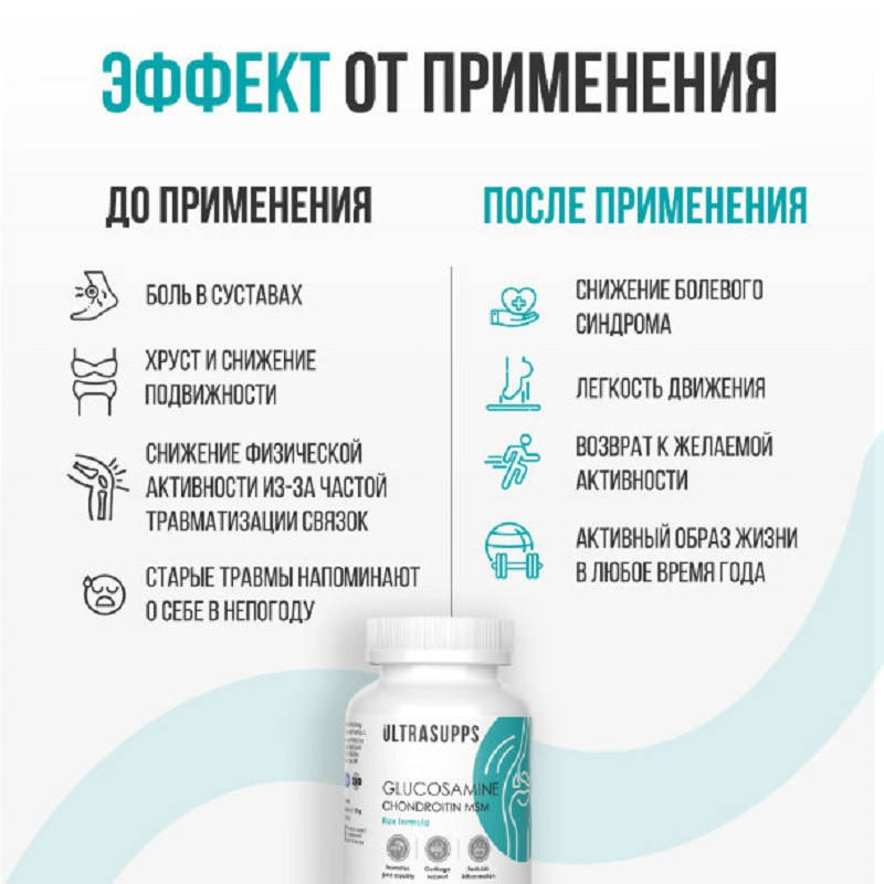 Ultrasupps Глюкозамин Хондроитин МСМ таблетки 90 шт