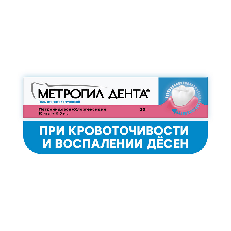 Метрогил Дента 10 мг/г+0,5 мг/г гель стоматологический 20 г