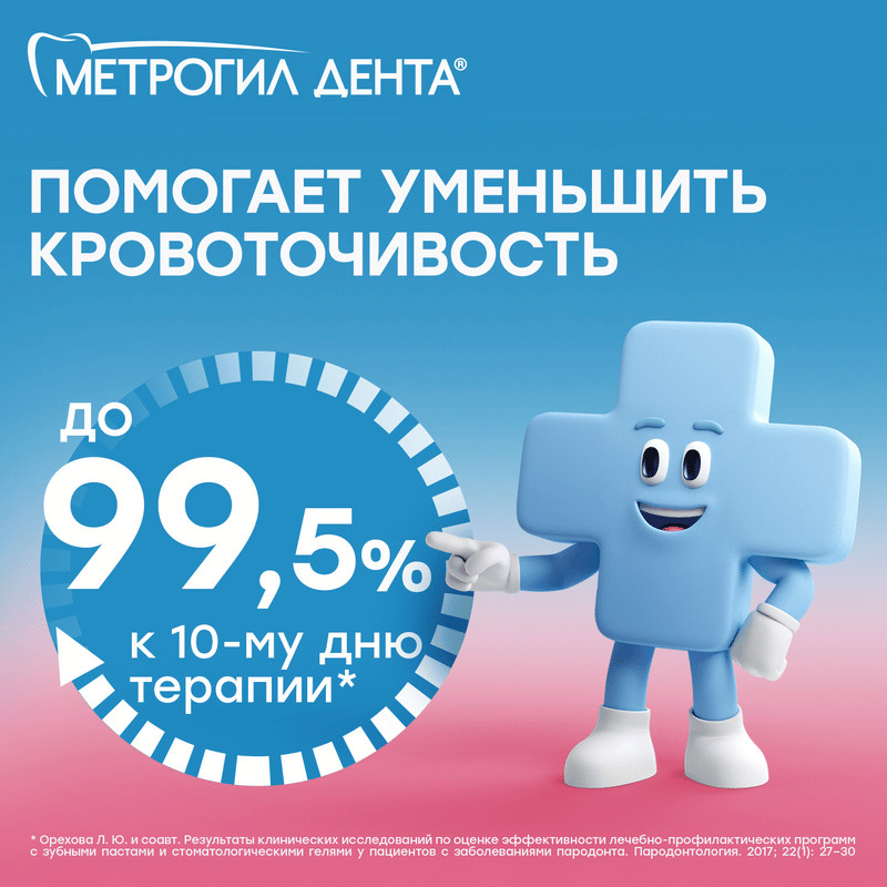 Метрогил Дента 10 мг/г+0,5 мг/г гель стоматологический 20 г