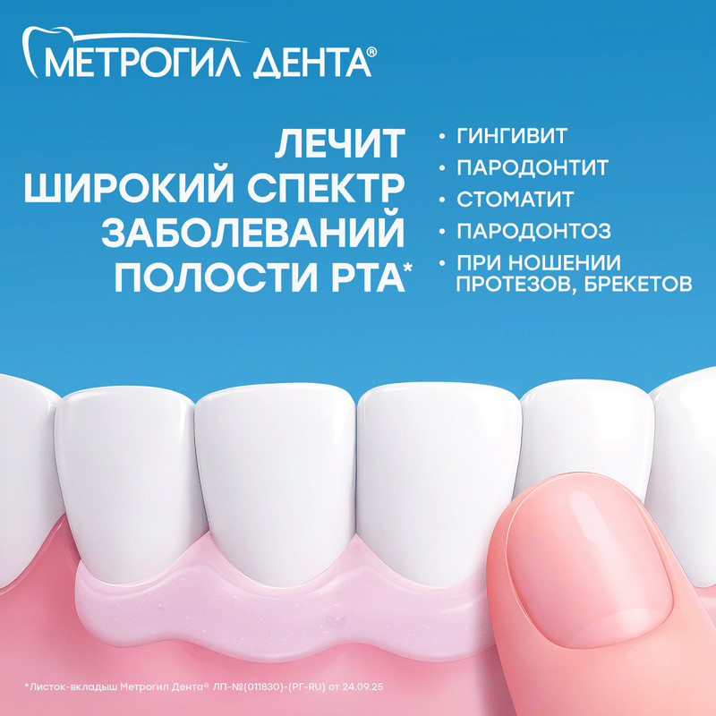 Метрогил Дента 10 мг/г+0,5 мг/г гель стоматологический 20 г