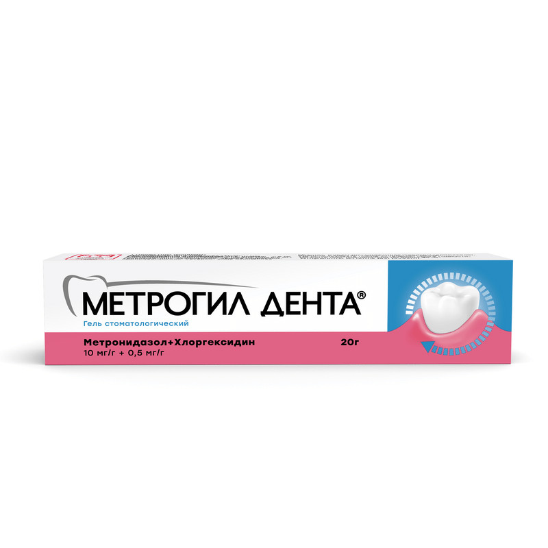 Метрогил Дента 10 мг/г+0,5 мг/г гель стоматологический 20 г