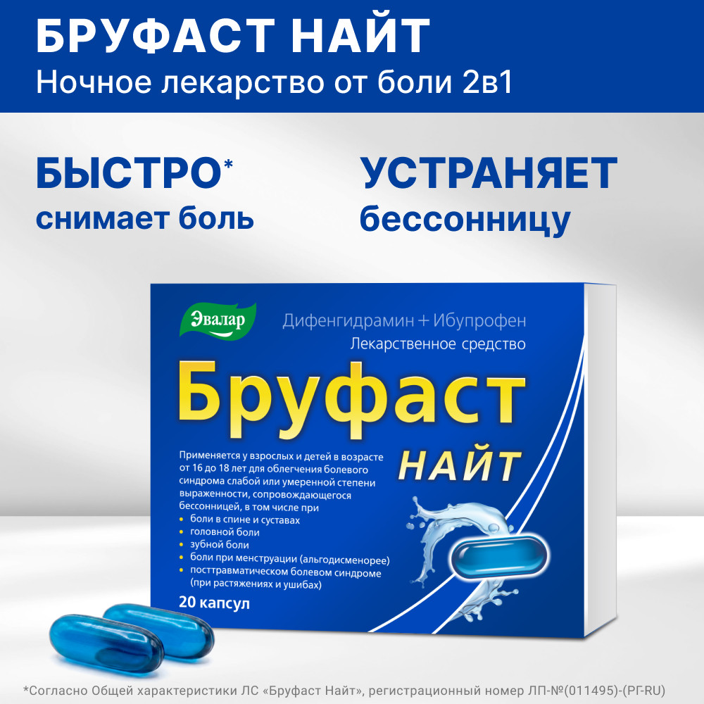 Бруфаст Найт 25 мг+200 мг капсулы 20 шт