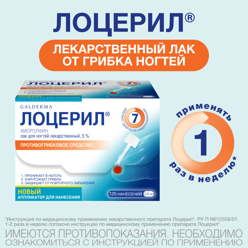 Лоцерил 5% лак для ногтей против грибка 2,5 мл