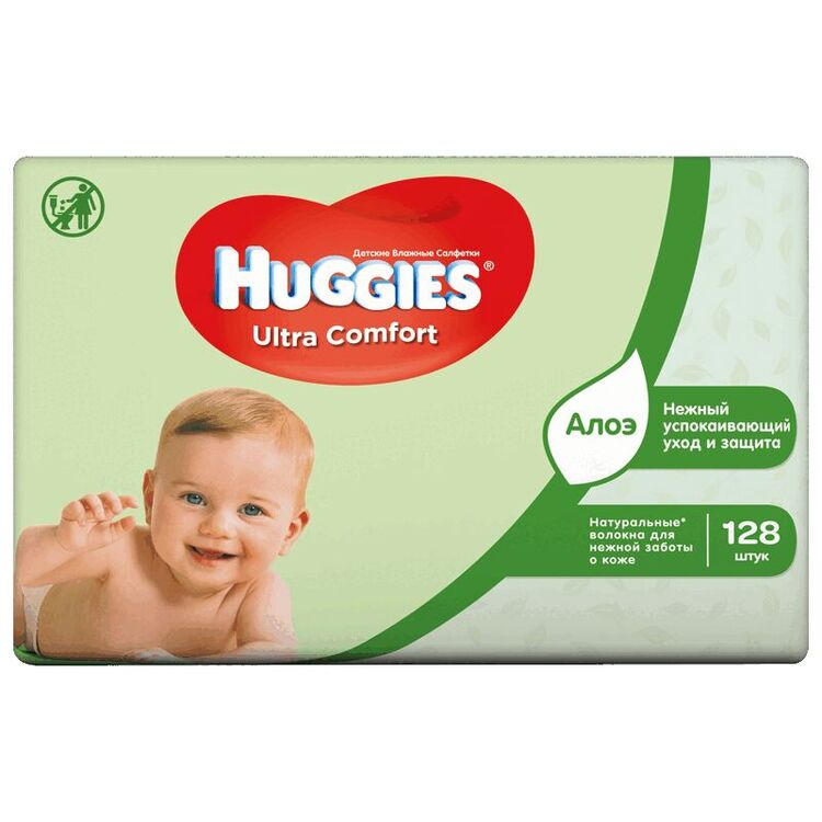 Салфетки Huggies Натурал Ультра Комфорт Алоэ детские влажные 128 шт.