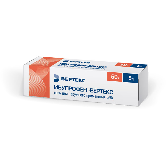 Ибупрофен-ВЕРТЕКС гель 5% туба 50г  в аптеке , цена .