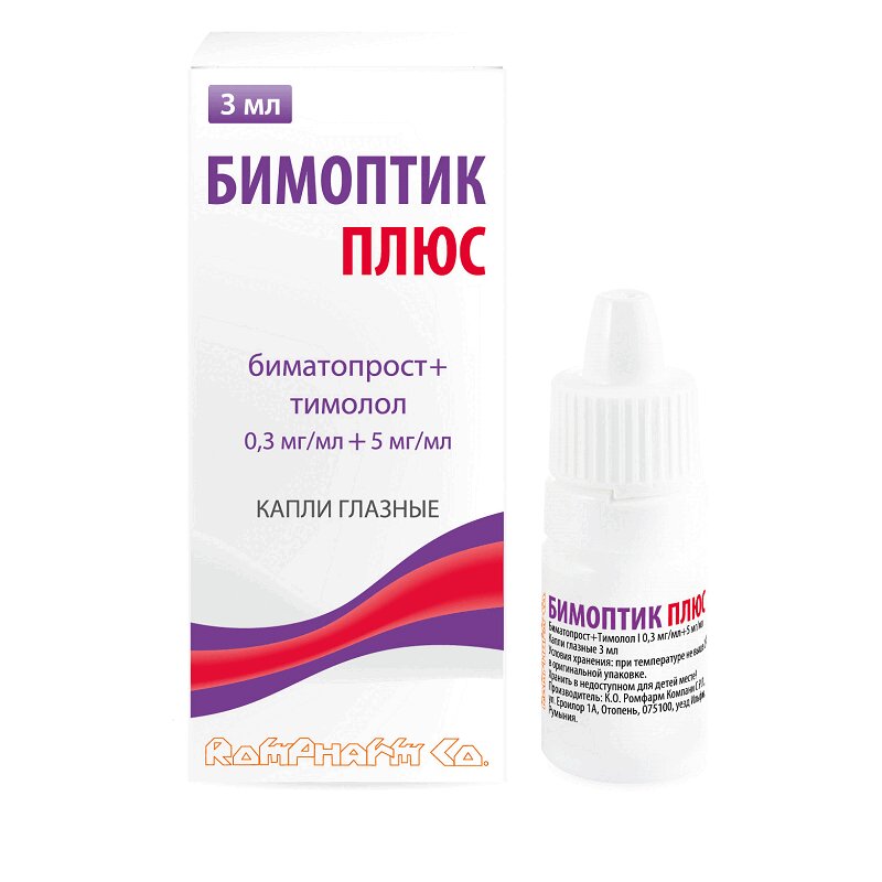 Бимоптик Плюс капли глазные 0,3+5мг/мл фл.3мл 1 шт. купить в аптеке в ...