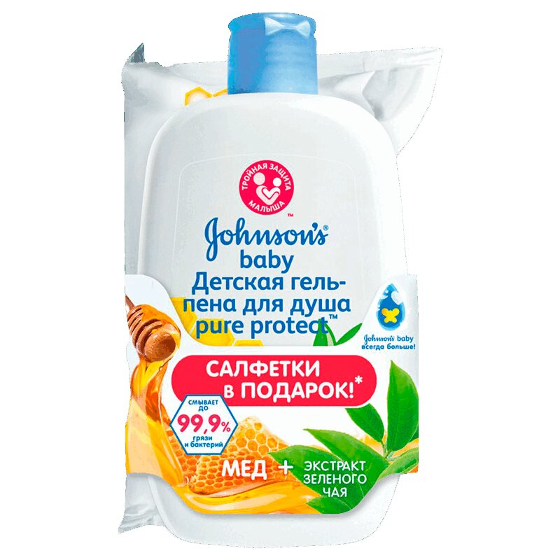 Johnson's Baby Гель-пена д/душа Пюр Протект 300мл + салфетки влажные 25 шт.