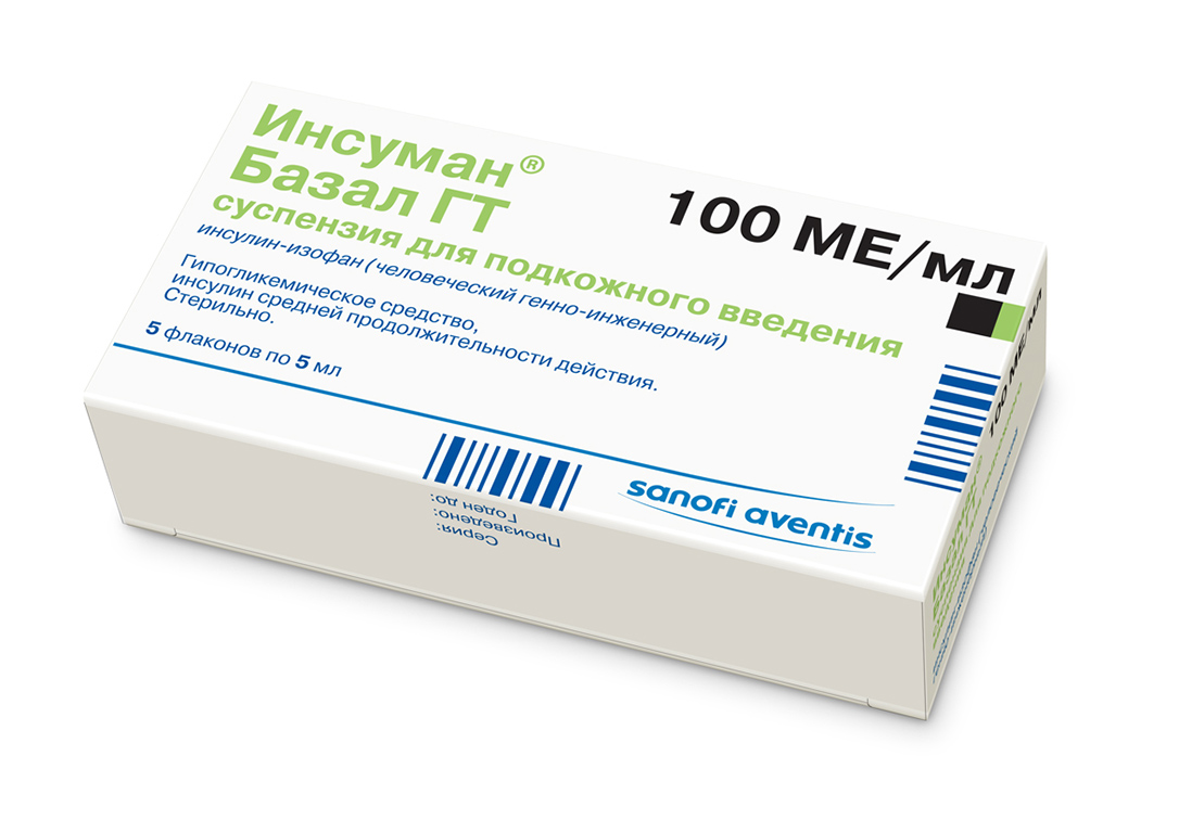 Инсулин Инсуман Базал ГТ 100Ед/мл фл 5мл N5  в аптеке  .